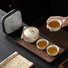 米黄汝窯旅行工夫茶器ロゴ屋外携帯式湯飲みセット