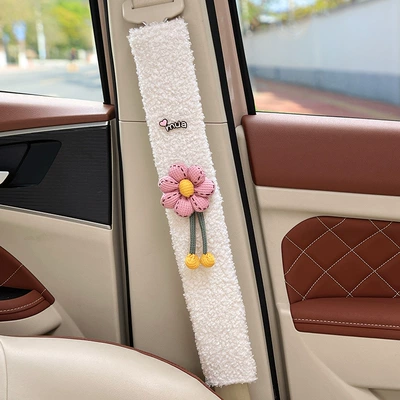 Seat belt shoulder pad Seatbelt Shoulder Pads for Cars, High-End - pink-waffle-sunflower-white-lambswool-shoulder-pad-49cm-single