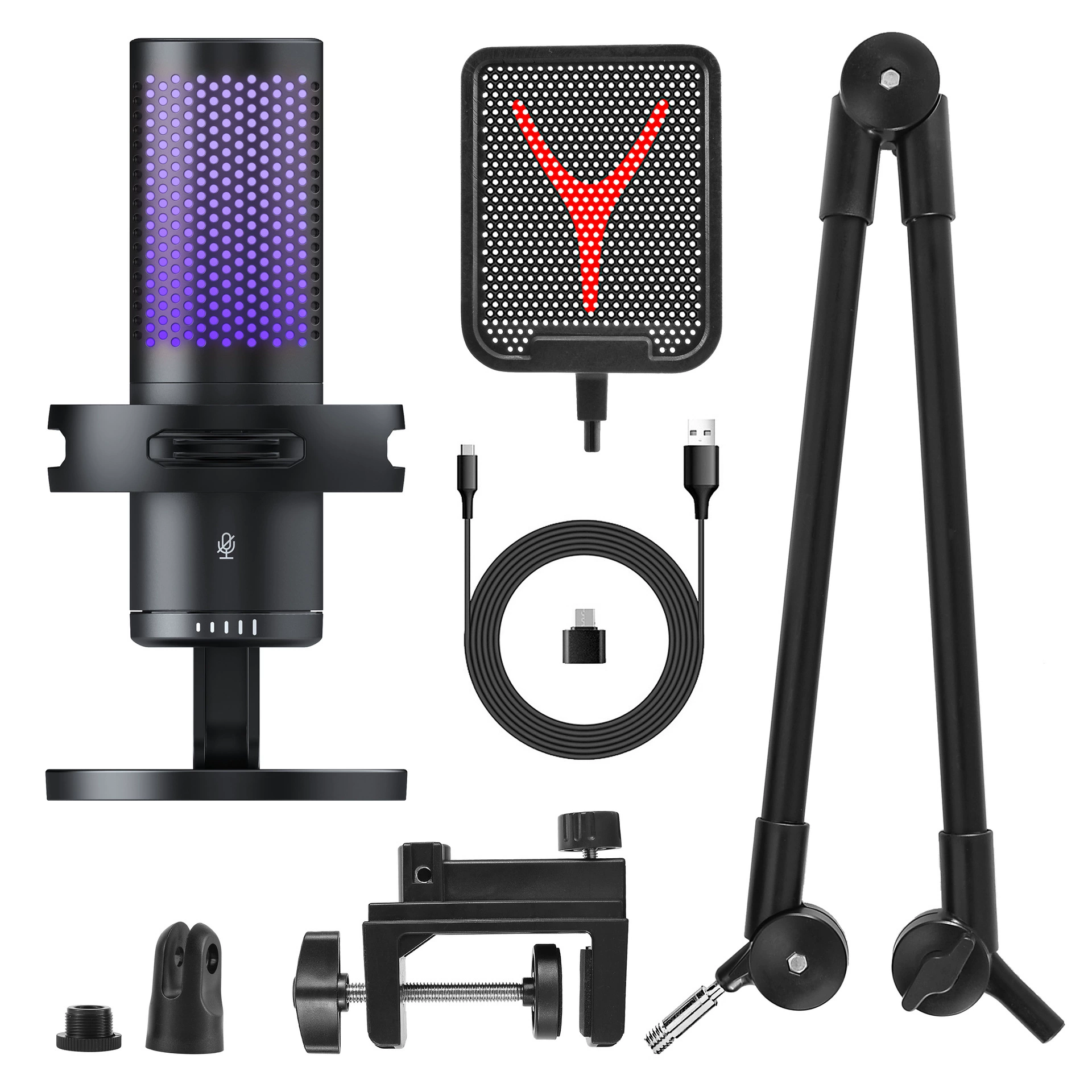 Игровой микрофон X1S, конденсатор USB‑A/USB‑C, cardioidник, кабель 1.5 м, RGB