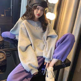 盐系韩版运动套装女2023春秋季新款时尚休闲宽松圆领卫衣两件套潮