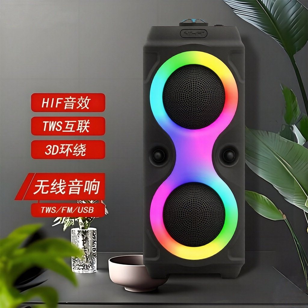Nuevo transfronterizo de doble perilla portátil de 4 pulgadas audio inalámbrico colorido escenario alto volumen subwoofer altavoz Bluetooth