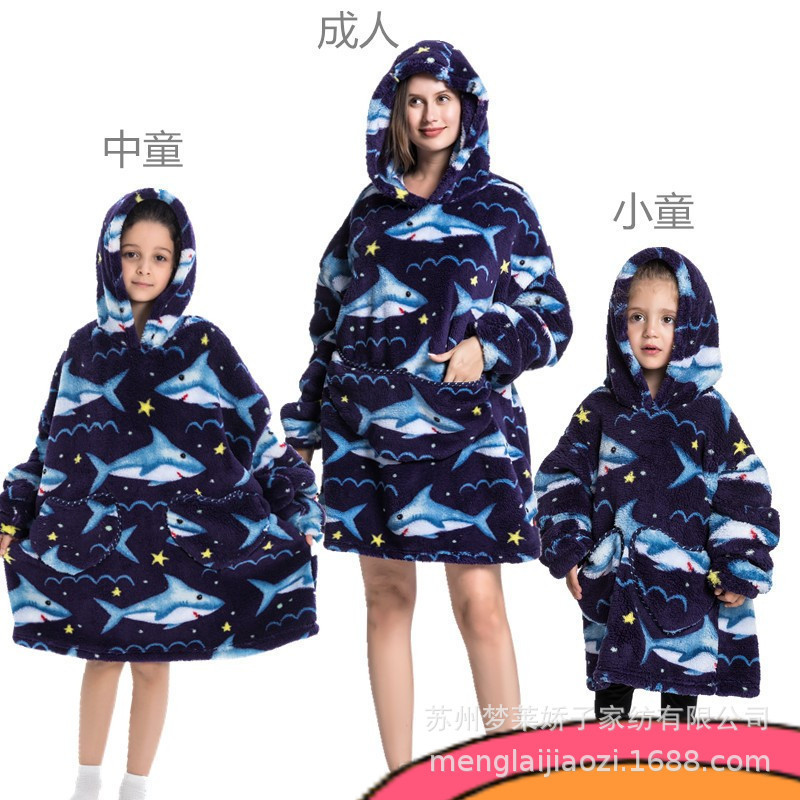 新型の厚い防寒服の怠け者の絨毯の子供の漫画のかわいいパジャマの子供の帽子の衛衣の舒綿の絨毯の家の服|undefined