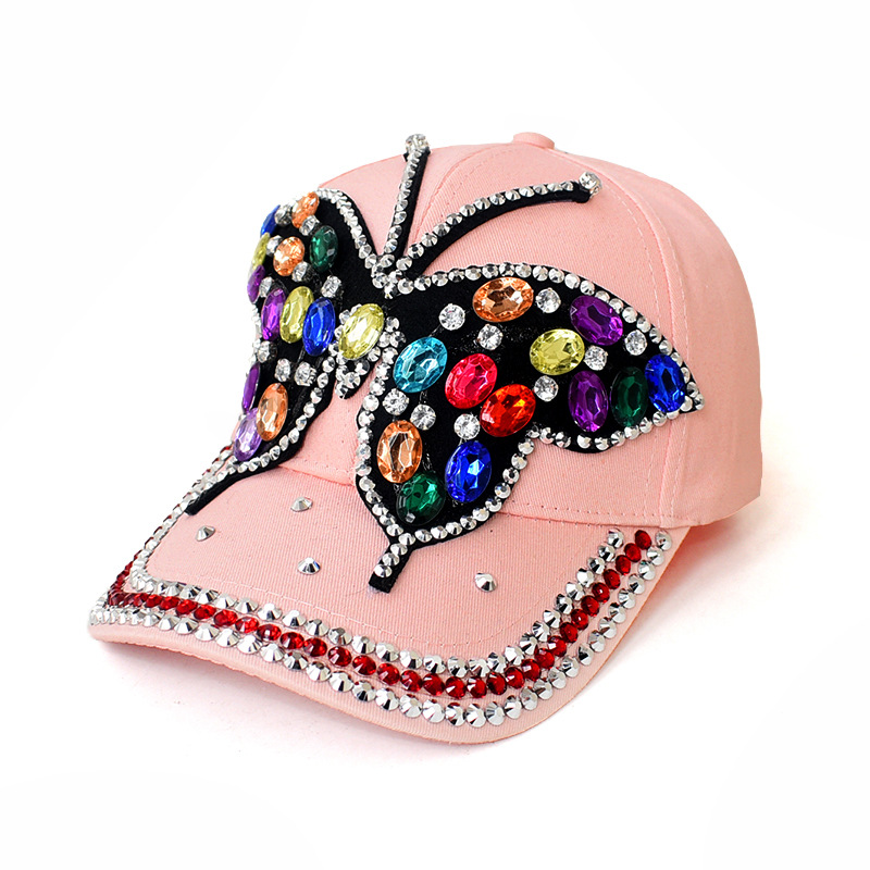 Butterfly Pattern Spring&Summer Season Women's Elegant Retro Simple Style Butterfly Rhinestone Curved Eaves Baseball Cap