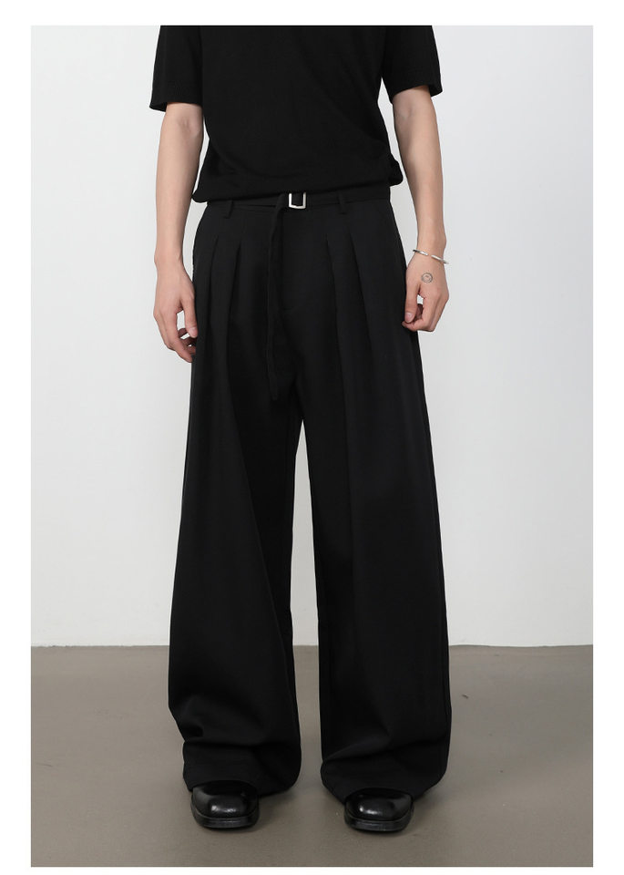 Quần tây nam dáng chữ A xếp ly đôi, cắt may 3D, vải rủ màu trơn, quần dài casual — màu xám, màu đen chi tiết 4