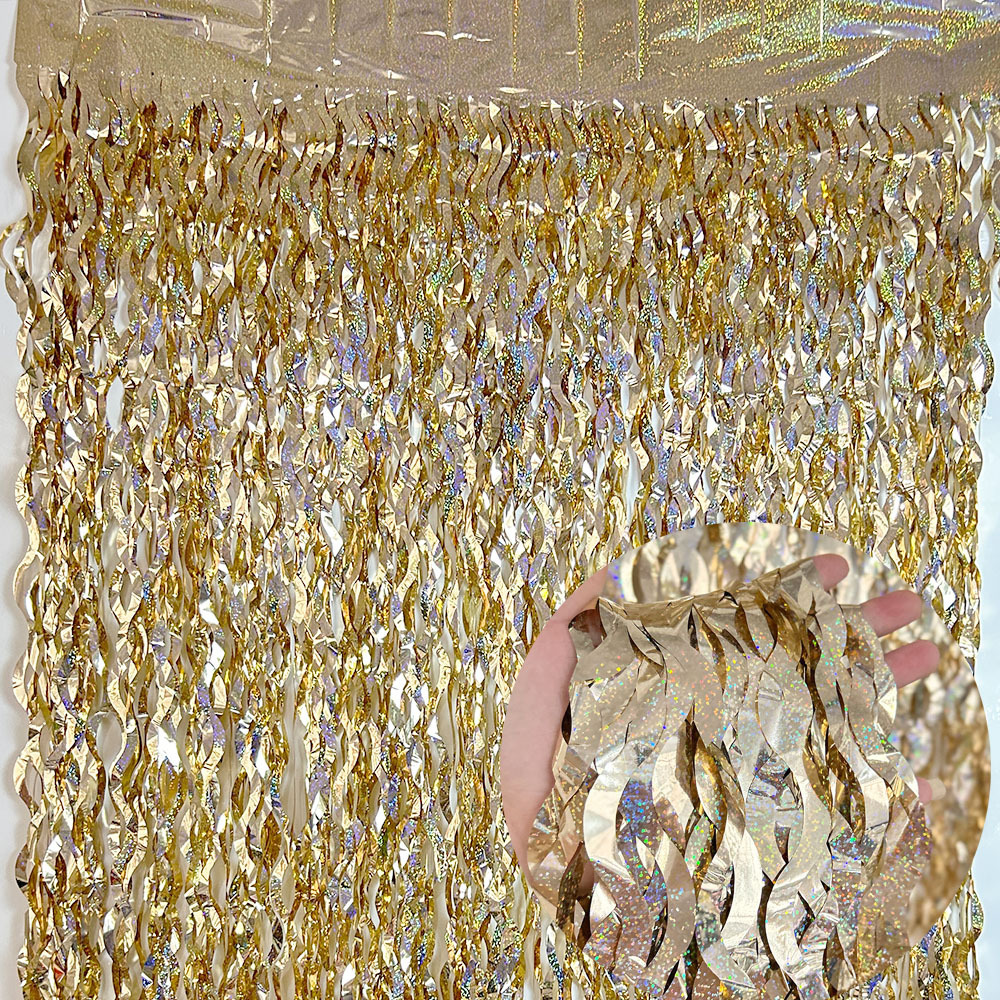 Nuevo cortina láser transfronteriza cortina de seda de lluvia ondulado decoración de fondo de fiesta de cumpleaños diseño de escena de fotos