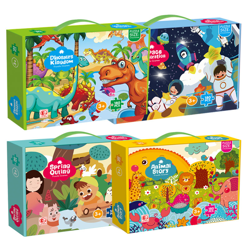 Comercio exterior transfronterizo Dinosaur World Juego de rompecabezas de papel para niños 180 piezas 6 años de edad, 12 años de edad, juguetes educativos de educación temprana al por mayor
