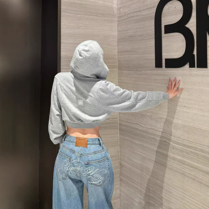 Spot Alogant New Short Yoga Jacket with Exposed Waist and Slimming Look Casual Sports Zipper Sweatshirt Hooded Top