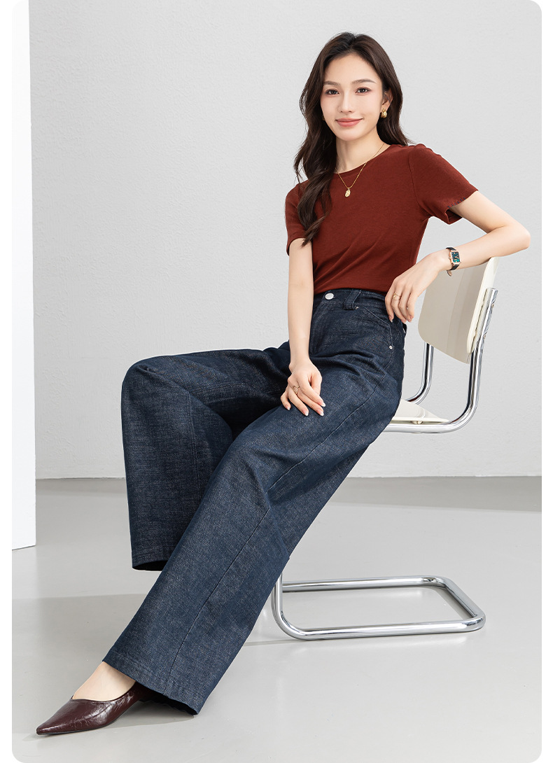 Quần jean nữ ống rộng cạp cao dáng suông dài chấm đất — Xanh da trờicolor chi tiết 24