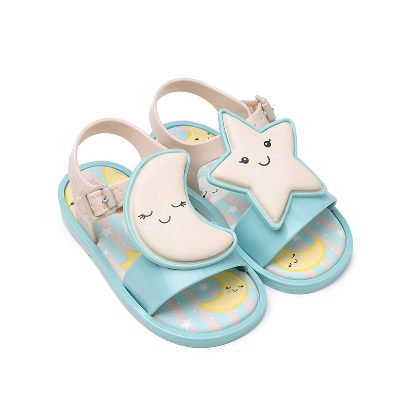 Nuevos zapatos de gelatina para niñas con punta abierta, sandalias para niños de verano, zapatos para bebés para niños pequeños y medianos, estrellas de la luna, luz nocturna, lindo