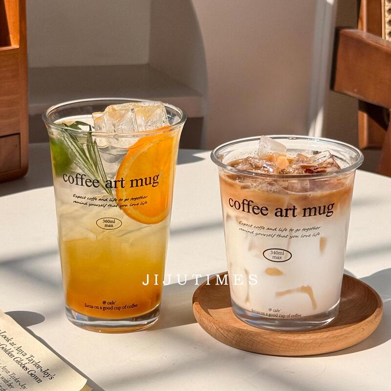 Korean Ins Coffee Shop Same Style Transparent Glass Coffee Cold Drink Cup Simple Water Cup Sparkling Water Cup Juice Cup