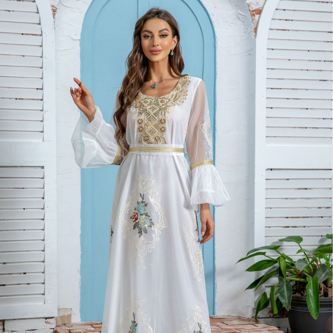 ZD020 Middle Eastern New Ethnic Style Women's Muslim Robe Dubai Evening Applique Embroidered Dress_ecoleips.com