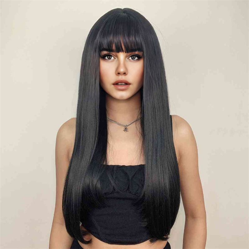 Women's Simple Style Party Stage Street High Temperature Wire Bangs Long Straight Hair Wig Net display picture 3