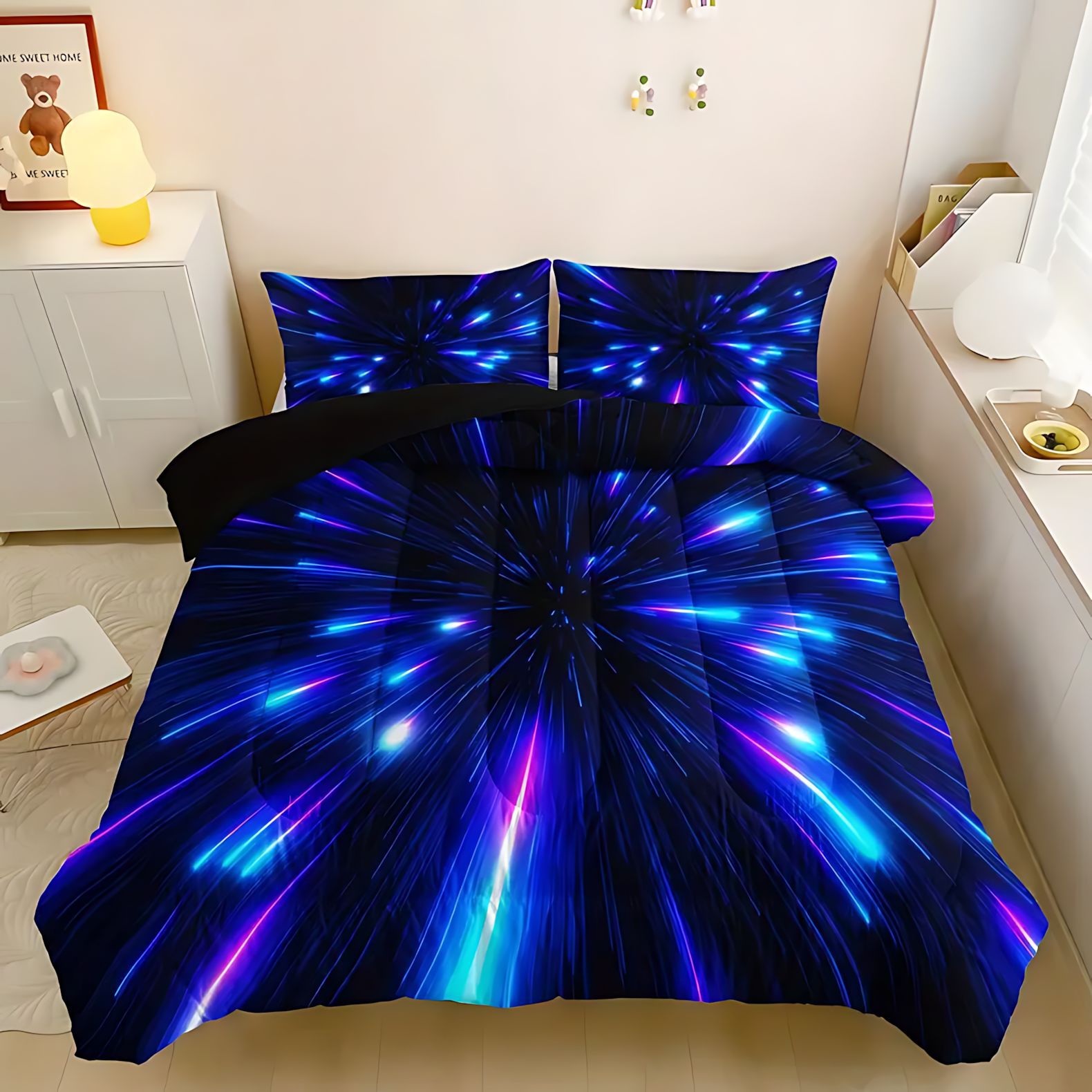 TEMU / JIT transfronterizo 3D abstracto perilla impresión digital de alta definición colchón funda de almohada conjunto de tres piezas para diseñar