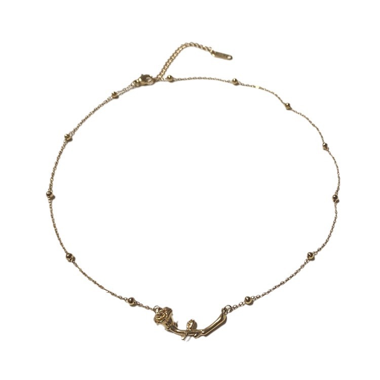 Colar vintage romântico de rosa para mulher corrente simples_voghion.com