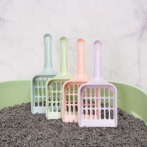 Pet Cat Litter Shovel Plastic Long Handle Hollow Cat poop Scoop Candy Color Cat Litter Box Scoop Small Dog Poop Pickup Tool