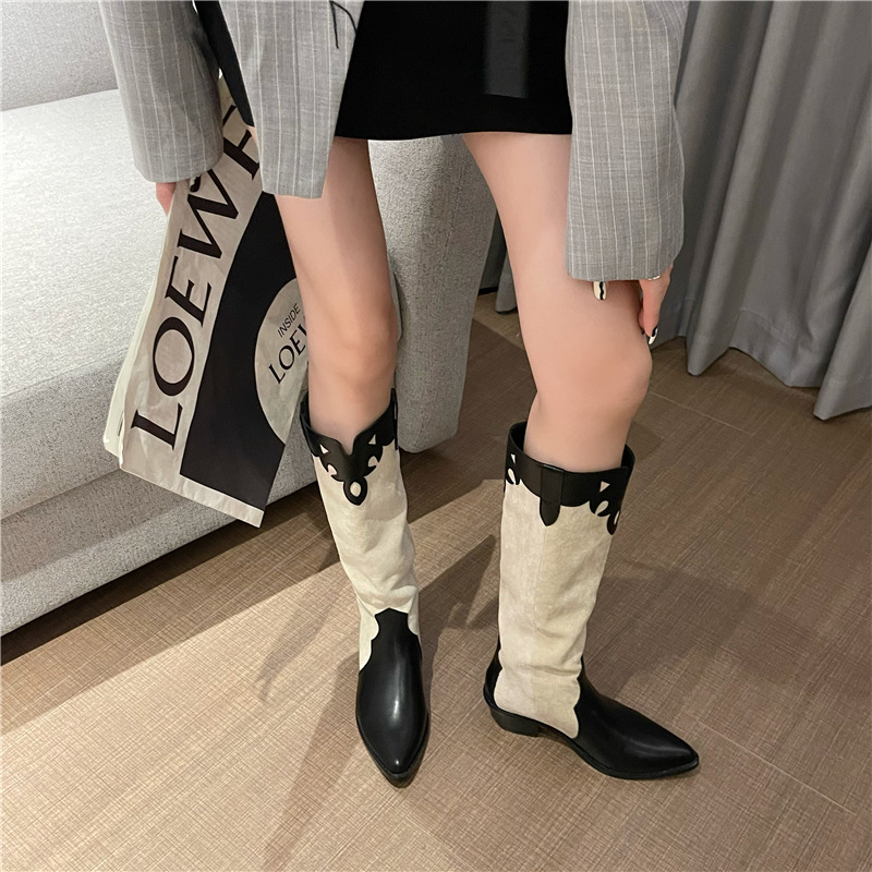 retro thick long barrel cowboy knee-length boots Nihaostyles wholesale clothing vendor NSCA74640