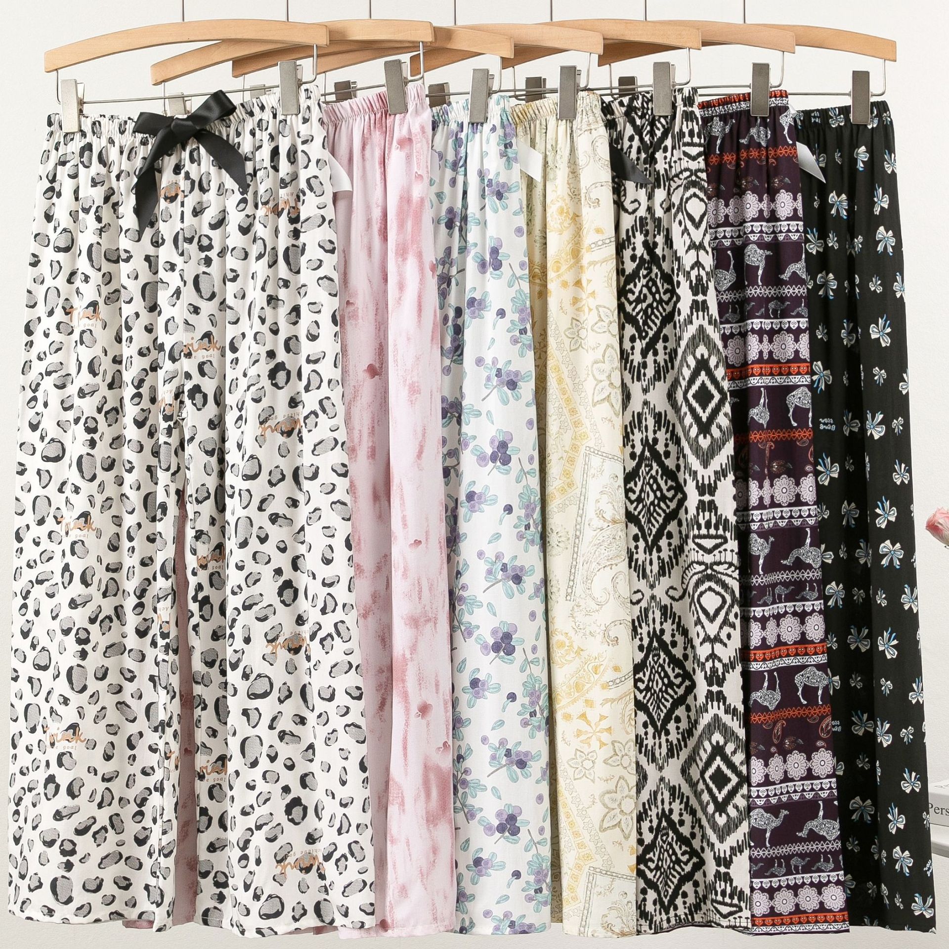 Cotton Silk Pajama Pants for Women, New Summer Floral Anti-Mosquito Pants, Can Be Worn Outside, Home Pants, Artificial Cotton, Large Size, Thin Home Pants