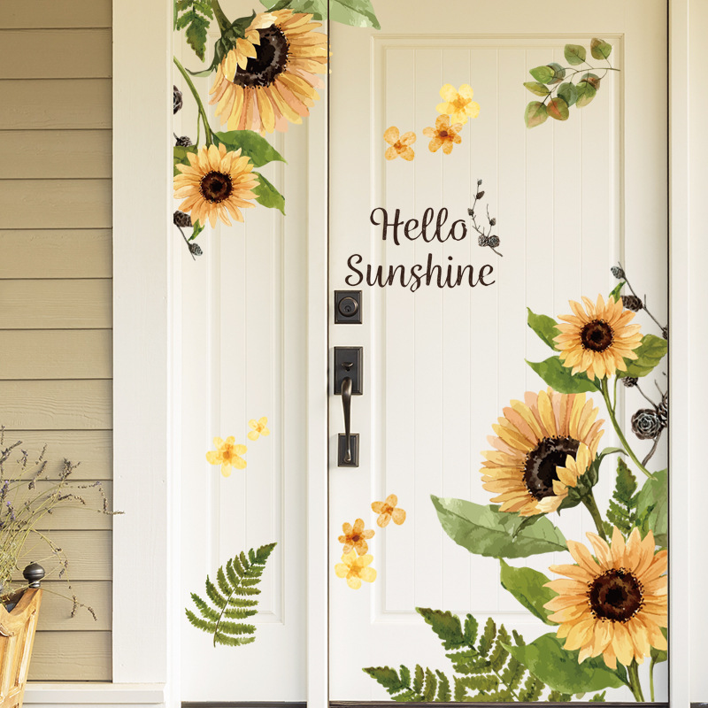 Sunshine sunflower door stickers wall stickers living room bedroom decoration self-adhesive stickers AY10106 light dust light smoke