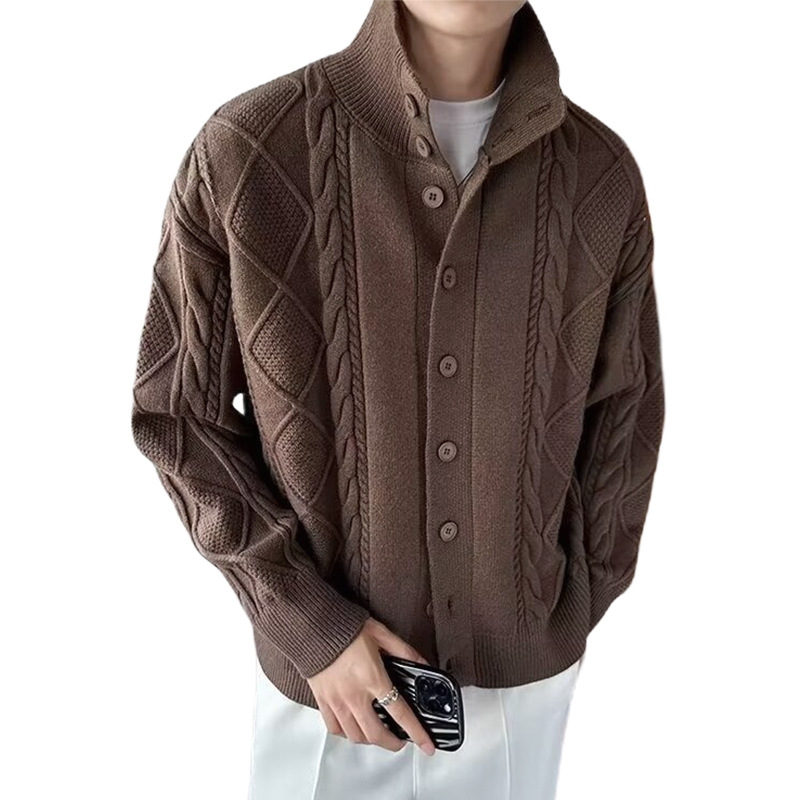 Explosiones transfronterizas de tamaño europeo cardigan jersey suéter de punto hombre chaqueta de botón de torsión chaqueta de otoño y invierno fábrica al por mayor