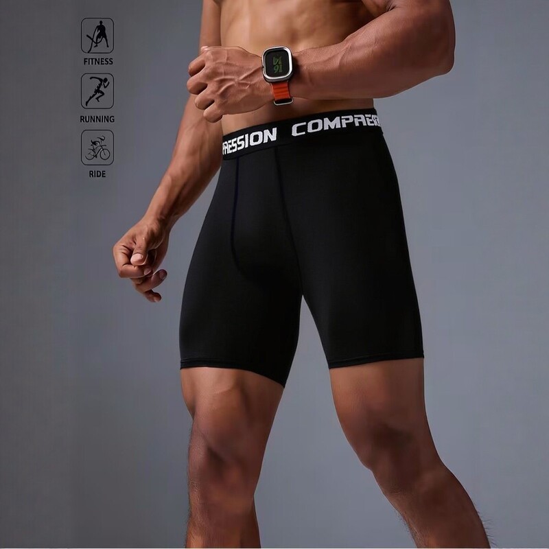Men's Compression Fitness Shorts, Quick-Drying, Breathable, Running, Cycling, Training, Elastic Tights, Black and White Style