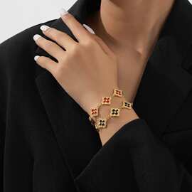 复古时尚四叶草手链女潮个性设计女士首饰套装女士度假游玩礼物