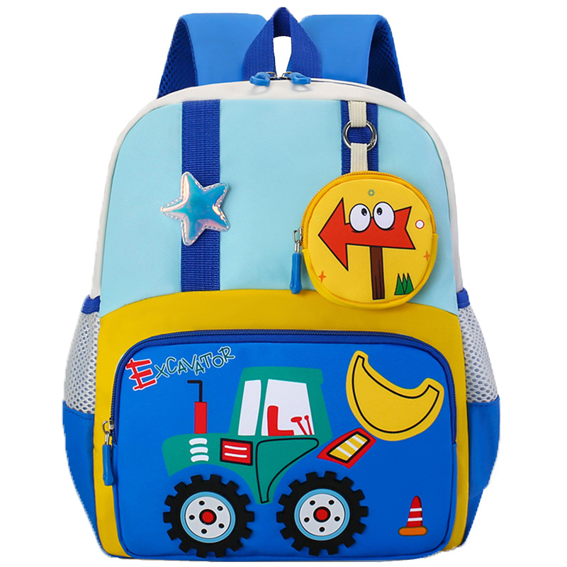 Mochila infantil transfronteriza de dibujos animados, coche de ingeniería, mochila transpirable para niños, mochila para niñas.