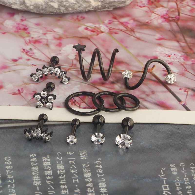 Rose Gold Ear Earring Helix Star CZ Stud Ear Piercing Jewelry 11 Piece Set detail image 7