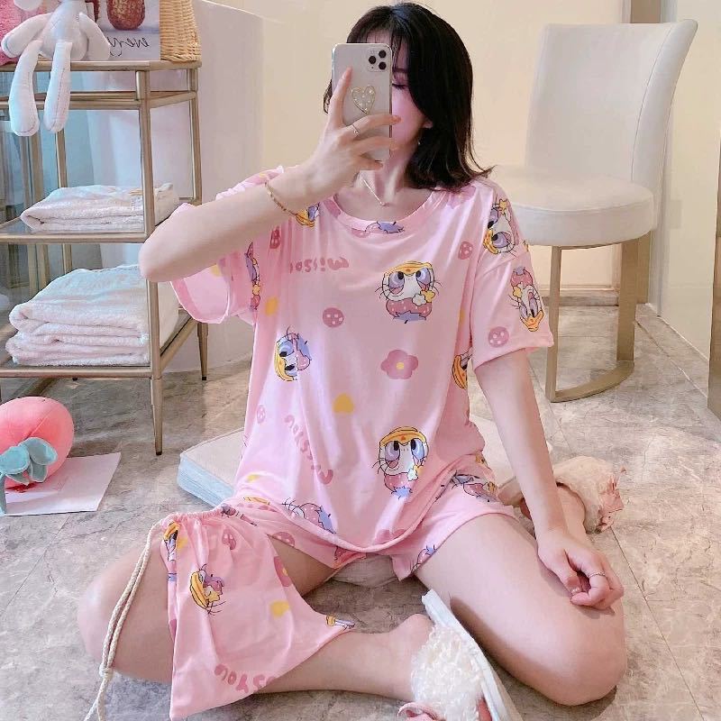Pijamas de verano de las mujeres más el tamaño ins moda lindo pantalones cortos de manga corta estudiante de verano Delgado desgaste del hogar traje de dos piezas