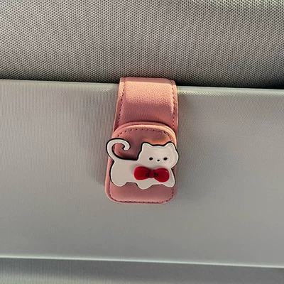 Car Glasses Clip/Bill Clip: Multifunctional Car Sunglasses and Receipt - red-bow-tie-milky-white-kitten-pink-glasses-clip