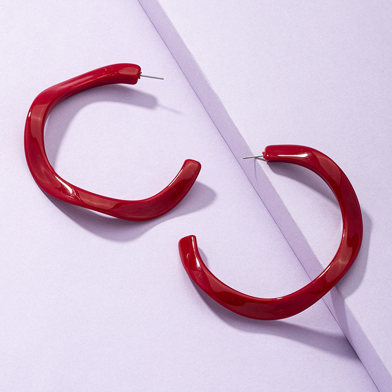 Tide C-shaped Geometric Red Large Circle Earrings Hoop Earring display picture 1