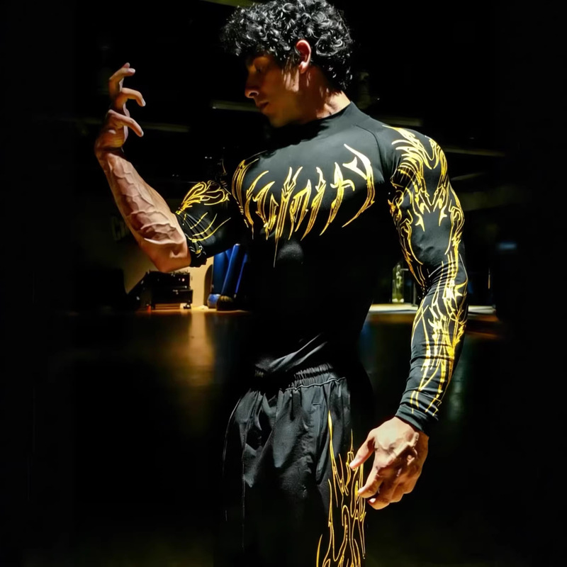 Breathedivinity Trendy Brand Long-Sleeve Printed Tight-Fitting High-Neck Sports Fitness Basketball Quick-Dry Cycling Cross-Border