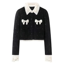 预售2025冬季新款气质甜美蝴蝶结欧根纱拼接针织开衫FF25D41ZM018