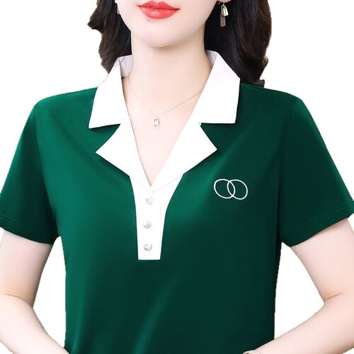 100% high-quality mom lapel short-sleeved t-shirt women's summer new polo middle-aged sports and casual shirt large size