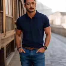 欧美跨境夏季男士冰丝Polo衫透气翻领短袖休闲纯色上衣亚马逊t恤