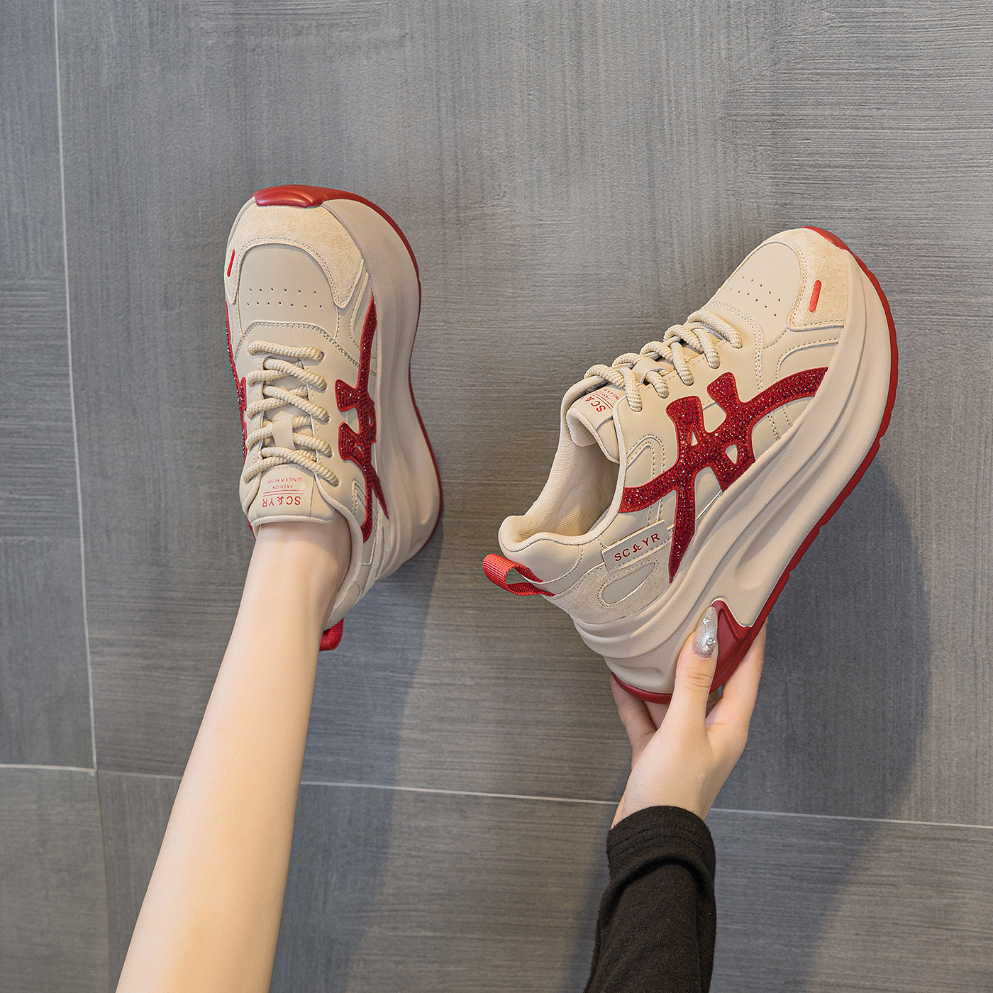 Giày sneaker nữ đế dày tăng chiều cao phong cách cổ điển mới thu 2026 — M2916- 1m màu, M2916-1 màu đỏ, M2916-1 màu vàng chi tiết 9