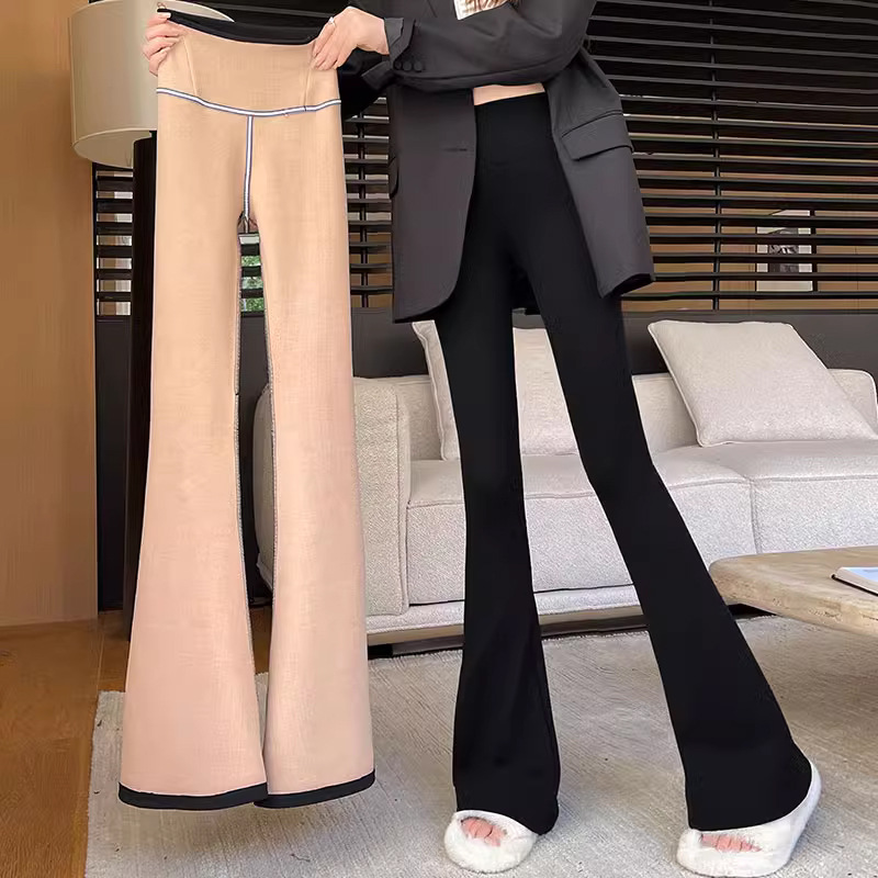 黑色马蹄裤女秋冬加绒2025新款加厚休闲高腰显瘦垂坠感微喇叭裤子