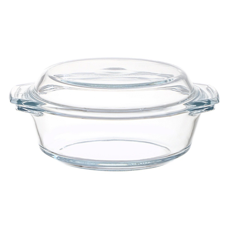 Hogar vidrio olla de cristal de alta temperatura resistente horno microondas calefacción estofado taza con tapa doble oído tazón de vidrio familia esencial