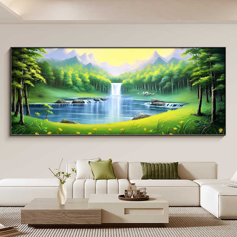 聚宝盆客厅装饰画日照金山聚财山水风景挂画沙发背景墙感壁画|undefined