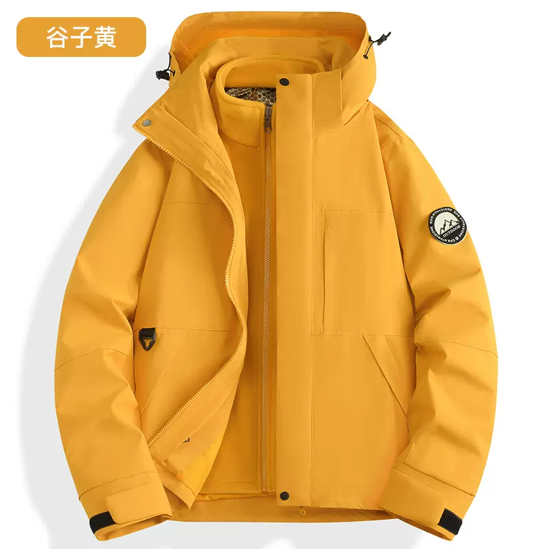 男女秋冬季2025新款防风防水冲锋衣休闲连帽三合一长袖可拆卸外套