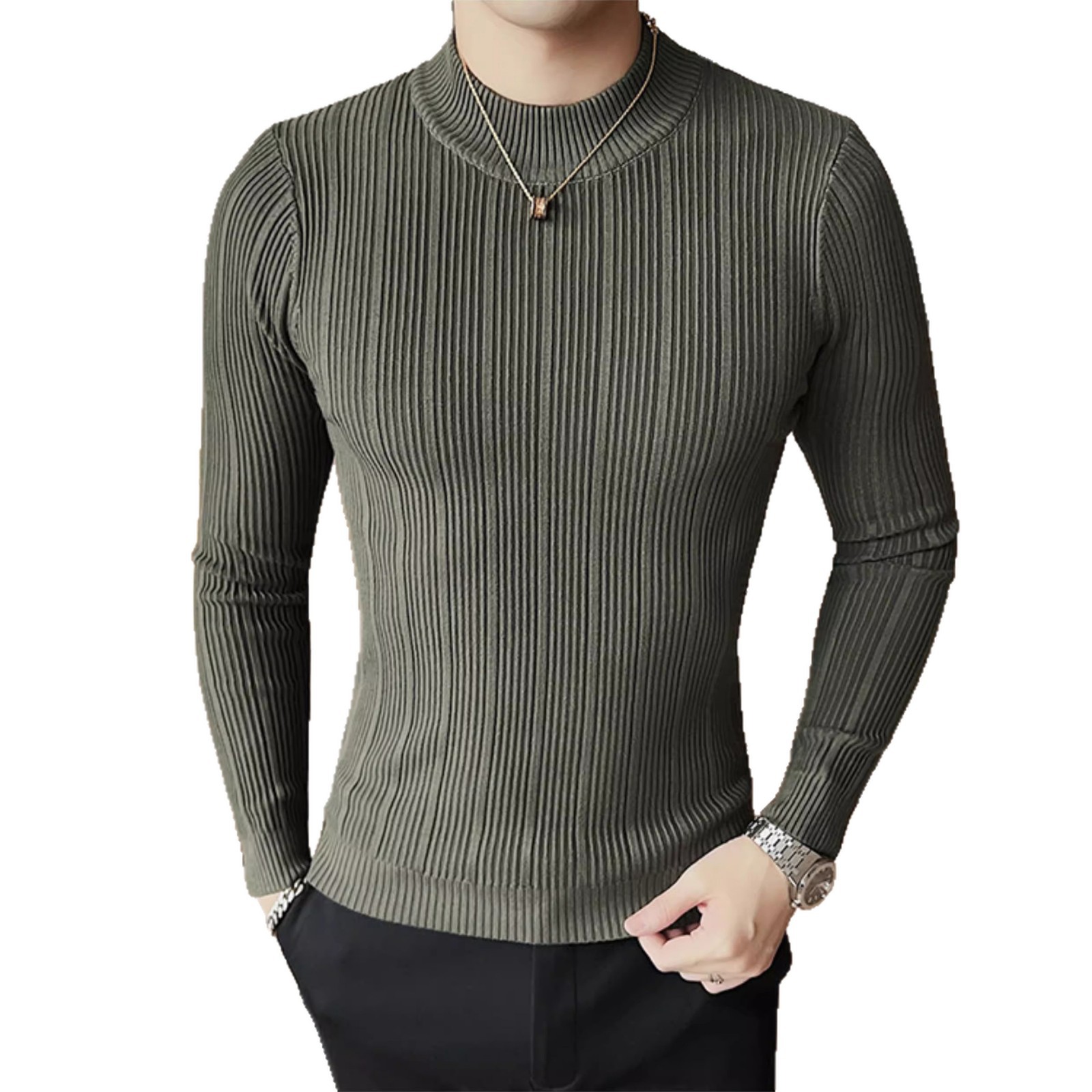 Camiseta de punto de cuello de media altura camiseta de manga larga hombre viejo dinero estilo de negocios delgado color sólido en primavera y otoño fábrica transfronteriza al por mayor