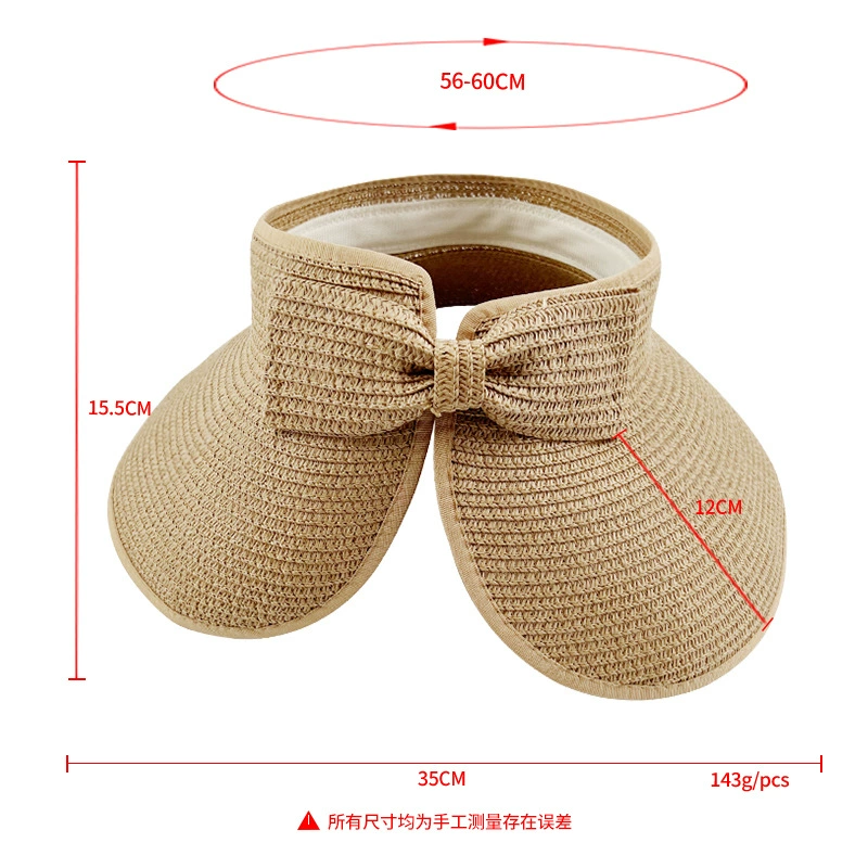 Foldable Sun Visor Hat, Travel Handheld, Bow Accent, UV Protection, Adjustable Size
