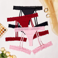 New European and American Size Plus Size Thong Underwear for Women with Lace and Floral Edge Sexy Plus Size Low-Waist Thong Underwear