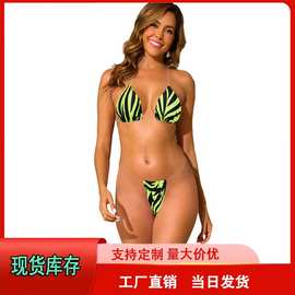 外贸批发女泳衣透明肩带性感三点式泳装欧美纯色印花比基尼两件套