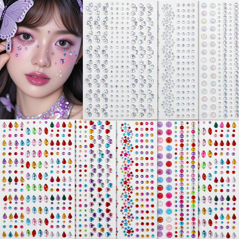 Laser Five-Petal Flower Diamond Stickers for Face, Diamond Stickers for Stage Makeup, Kidsren's Makeup Face Stickers, Jewelry, Broken Rhinestones