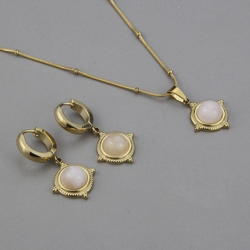 Simple Style Geometric Titanium Steel Pendant Necklace Earrings Artificial Gemstones Stainless Steel