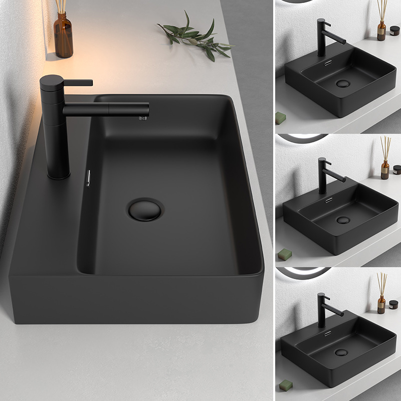 Mesa nórdica lavabo de cerámica cuadrado lavabo de gran tamaño negro lavabo único hotel Baño