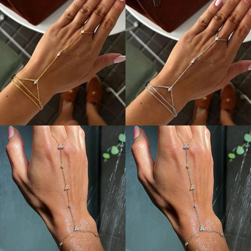Cross-Border Ins-Style Light Luxury Copper Chain Finger Chain for Women, Featuring a Unique and High-End Feel, Integrated Finger Chain Jewelry Cross-Border Ins-Style Light Luxury Copper Chain Finger Chain for Women, Featuring a Unique and High-End Feel, Integrated Finger Chain Jewelry