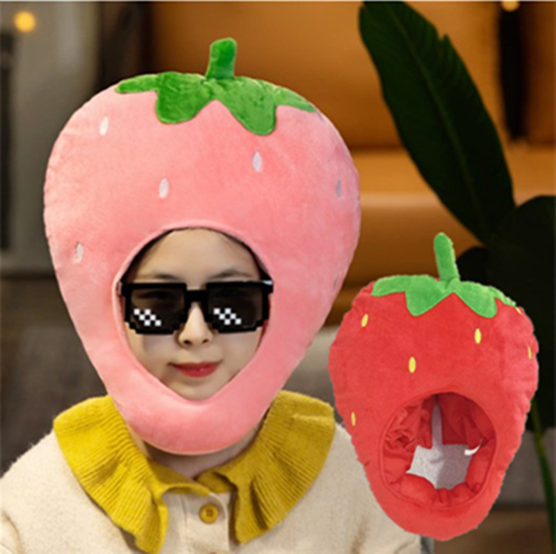Cute fruit red pink children can wear strawberry headgear hat performance props photo artifact supply