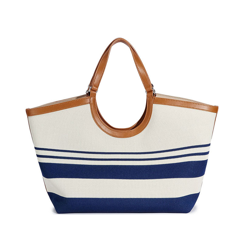 Cross-border factory-made French navy blue and white striped knitted tote bag, large capacity, versatile for commuting, casual, and everyday use Cross-border factory-made French navy blue and white striped knitted tote bag, large capacity, versatile for commuting, casual, and everyday use