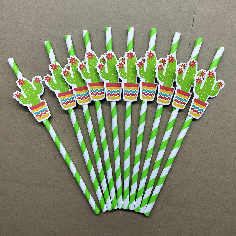 Pajitas de papel, tarjetas de cactus, pajitas decorativas, postres degradables desechables, pasteles, cócteles, fiestas, pajitas de papel